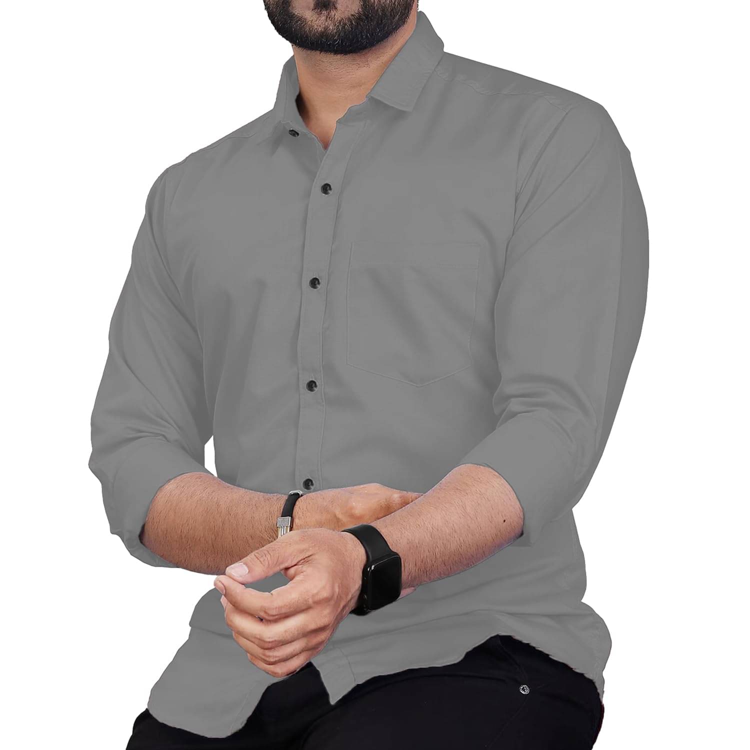 TrendiVastra Cotton Blend Slim Fit Solids Full Sleeves Men's Casual Shirt - Grey ( Pack of 1 )     			TrendiVastra Cotton Blend Slim Fit Solids Full Sleeves Men's Casual Shirt - Grey ( Pack of 1 )