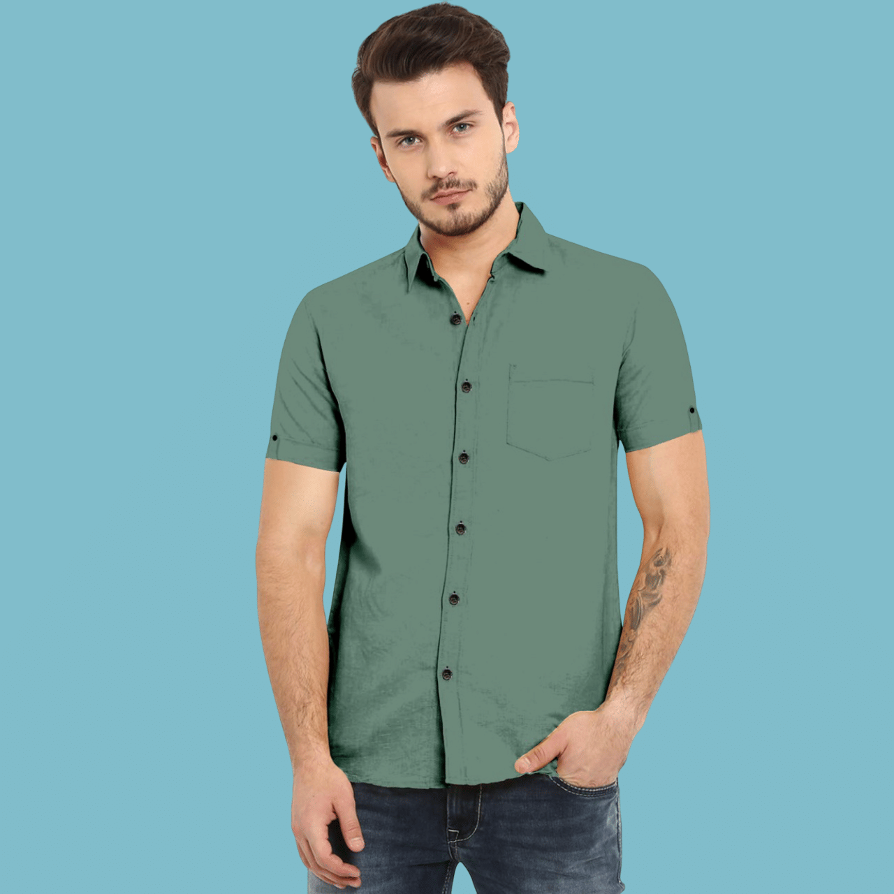 VTEXX Cotton Blend Regular Fit Solids Half Sleeves Men's Casual Shirt - Mint Green ( Pack of 1 ) VTEXX Cotton Blend Regular Fit Solids Half Sleeves Men's Casual Shirt - Mint Green ( Pack of 1 )