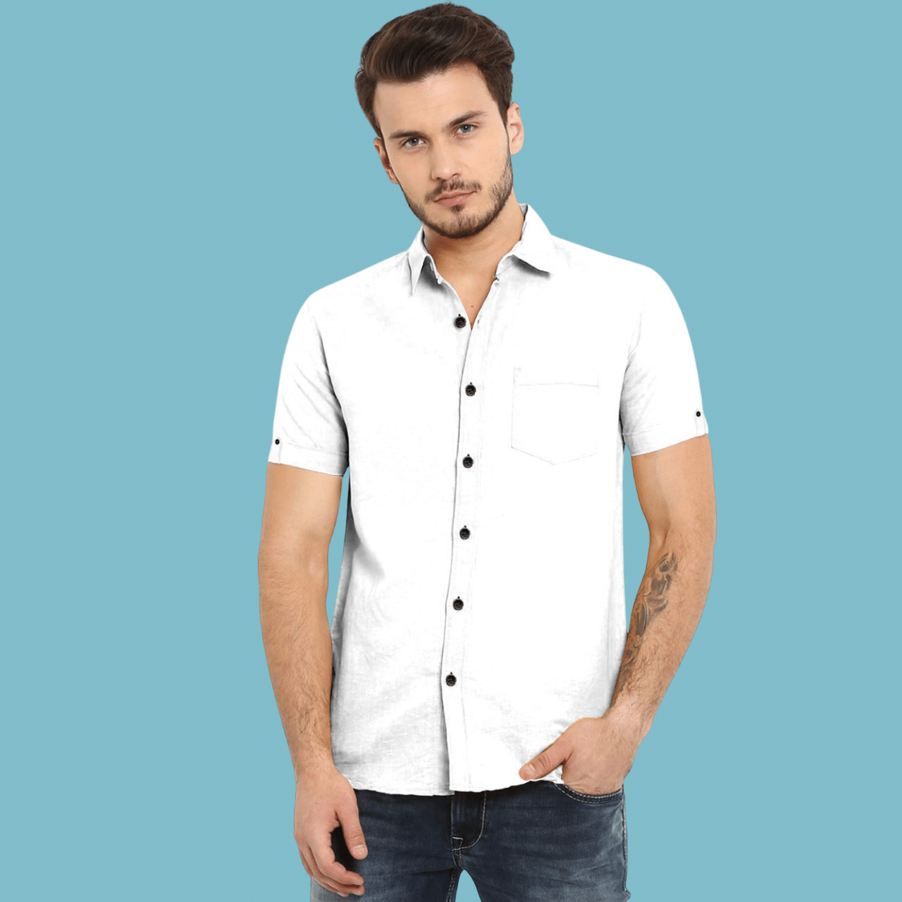     			VTEXX Cotton Blend Regular Fit Solids Half Sleeves Men's Casual Shirt - White ( Pack of 1 )