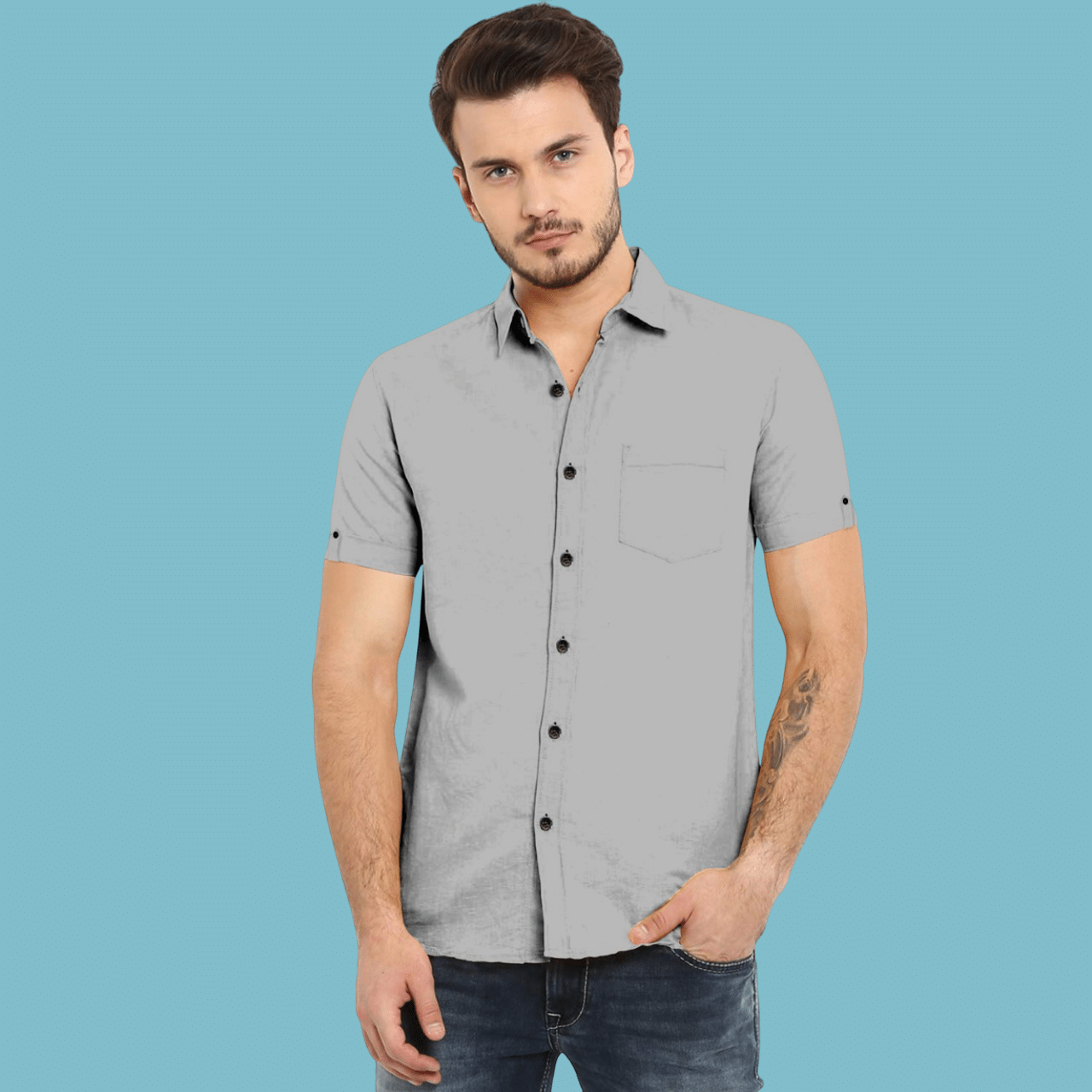VTEXX Cotton Blend Regular Fit Solids Half Sleeves Men's Casual Shirt - Grey ( Pack of 1 ) VTEXX Cotton Blend Regular Fit Solids Half Sleeves Men's Casual Shirt - Grey ( Pack of 1 )