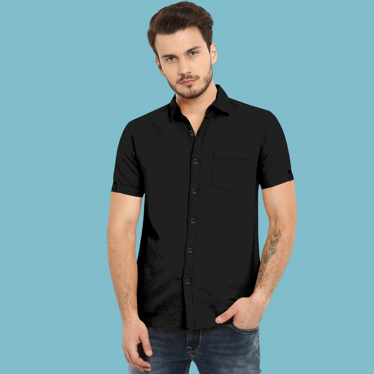 VTEXX Cotton Blend Regular Fit Solids Half Sleeves Men's Casual Shirt - Black ( Pack of 1 ) VTEXX Cotton Blend Regular Fit Solids Half Sleeves Men's Casual Shirt - Black ( Pack of 1 )