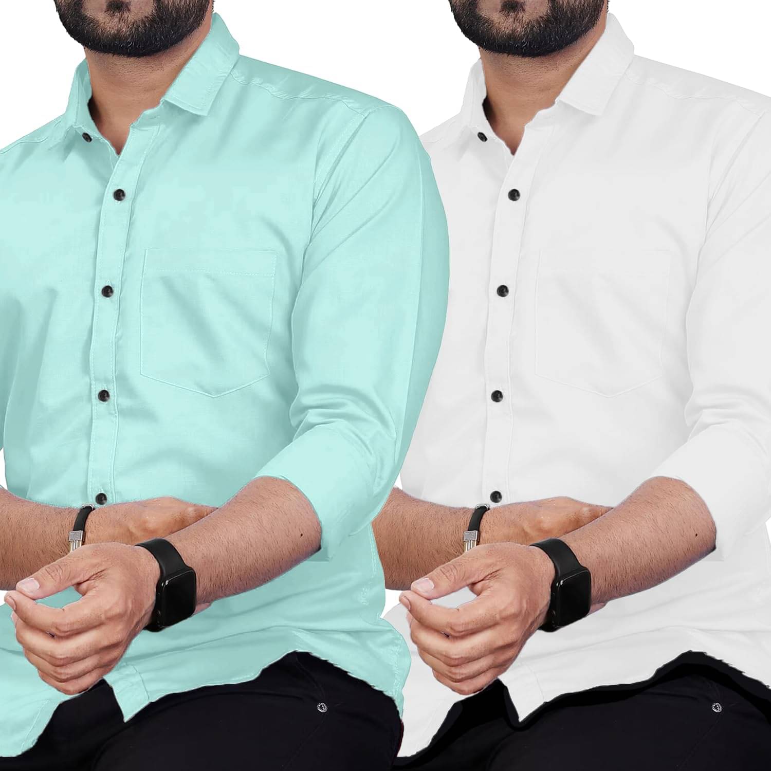     			Vida Loca Cotton Blend Slim Fit Solids Full Sleeves Men's Casual Shirt - light Blue ( Pack of 2 )