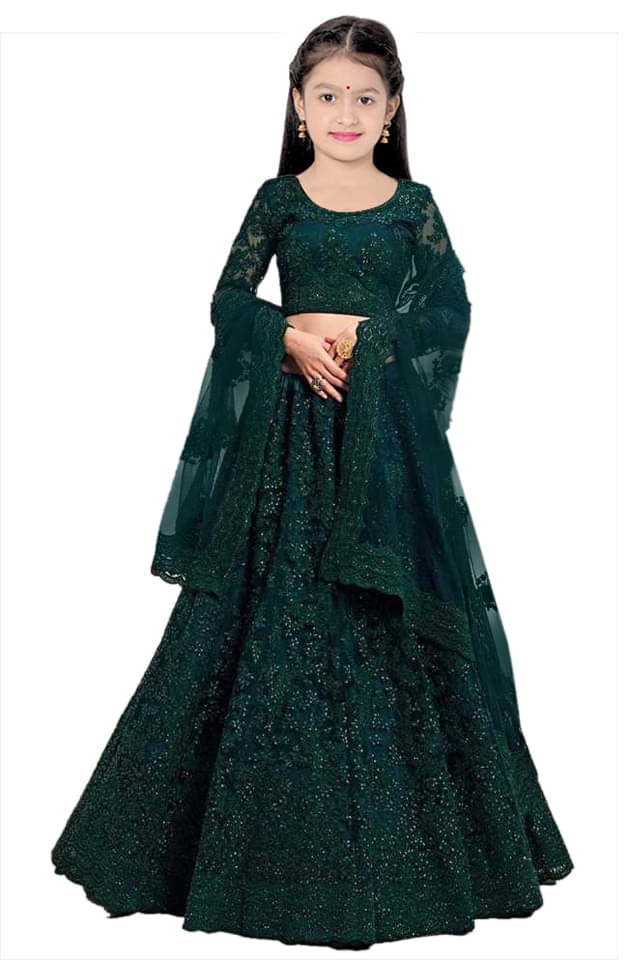     			piludi Net Lehenga Choli Set For Girls ( Pack of 1 , Green )