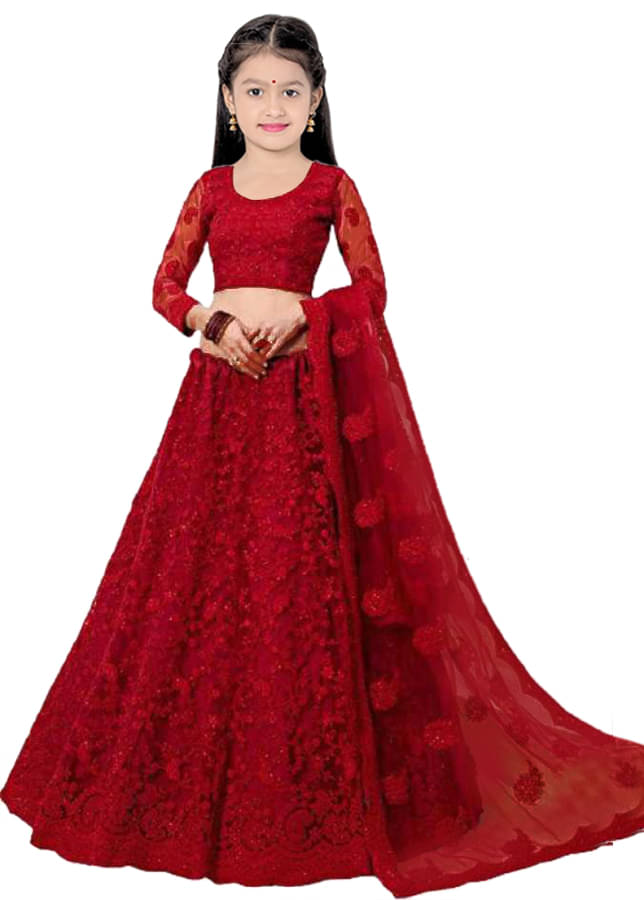    			piludi Net Lehenga Choli Set For Girls ( Pack of 1 , Red )