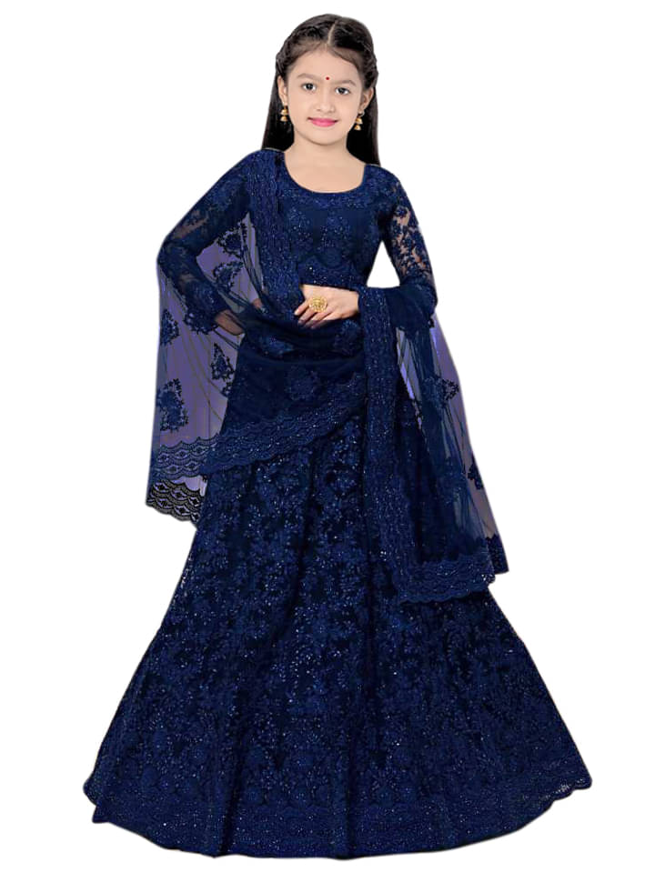     			piludi Net Lehenga Choli Set For Girls ( Pack of 1 , Blue )
