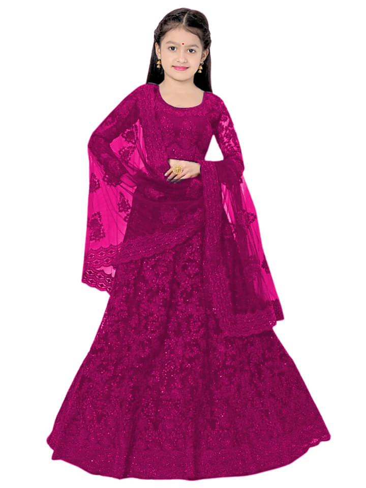     			piludi Net Lehenga Choli Set For Girls ( Pack of 1 , Purple )