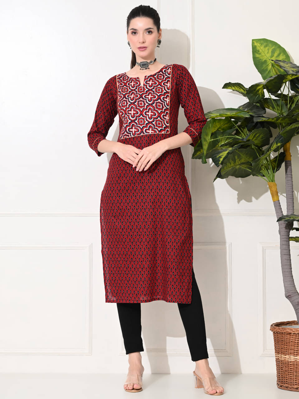 AMTHI Pack of 1 100% Cotton Self Design A-line Women's Kurti - ( Maroon ) AMTHI Pack of 1 100% Cotton Self Design A-line Women's Kurti - ( Maroon )