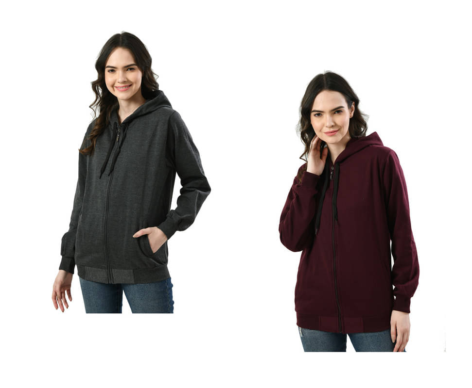     			IndiWeaves - Fleece Multi Color Hooded Jackets Pack of 2