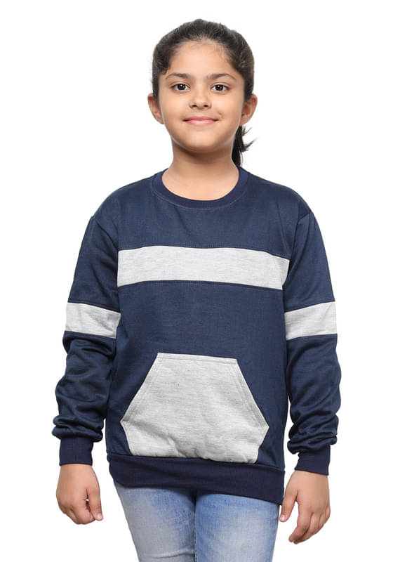     			IndiWeaves Pack of 1 Girls Fleece Sweatshirt ( Navy Blue )