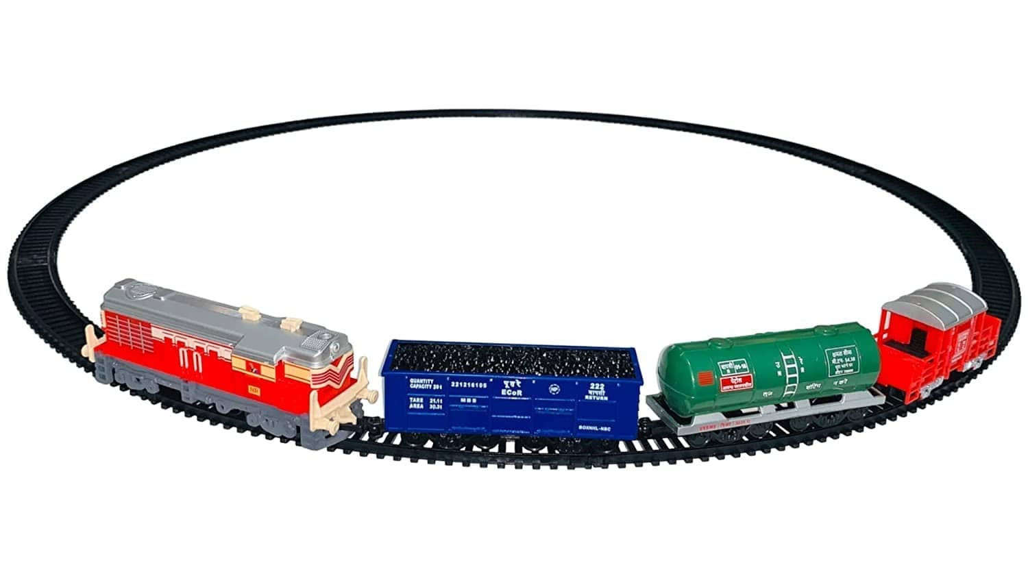 Indian Coach Oil Tanker + Coal Wagon Goods Toy Mini Cargo Train Track Set for Kids with Front Glowing Light Toy Train for Kids 3+ Years (Multicolor)