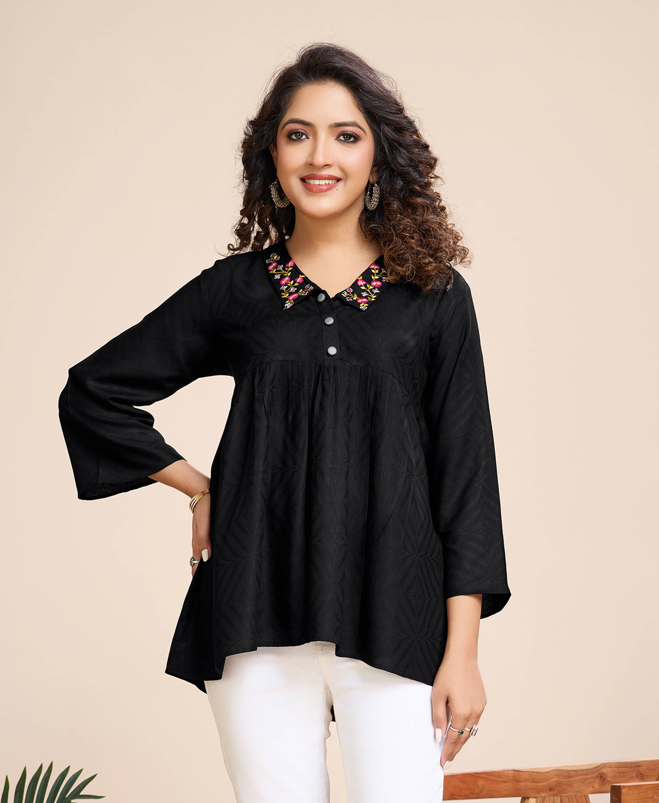 MOJILAA Women's Viscose A-Line Top ( Black ) MOJILAA Women's Viscose A-Line Top ( Black )