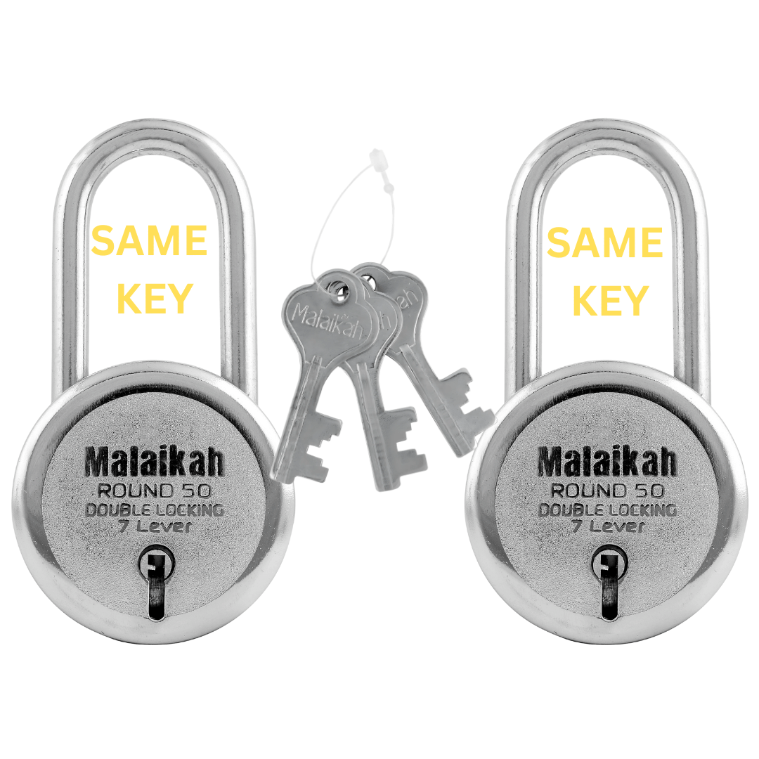 Malaikah Round 50mm Long Shackle Common Key Double Locking 7 Lever Comes With 3 Keys Pack Of 2