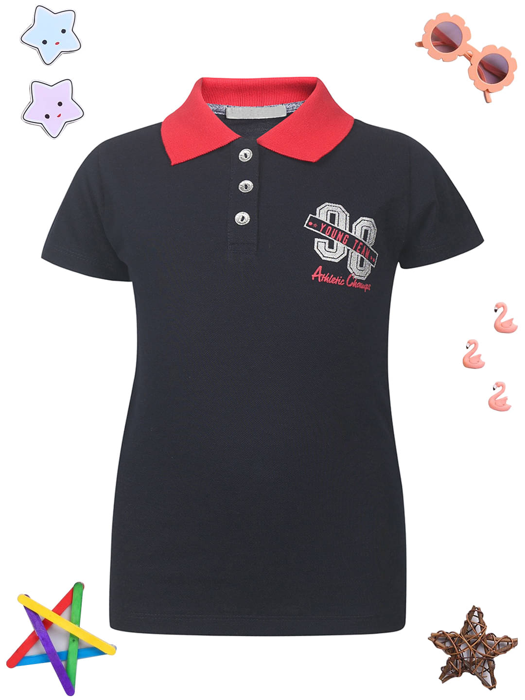     			PAMPOLINA Pack of 1 Girls Cotton T-Shirt ( Black )