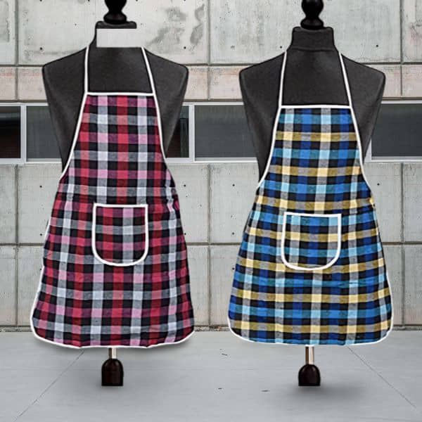 Sanraksshan Cotton Checks Kitchen Apron with 1 Center Pocket ( Pack of 2 )