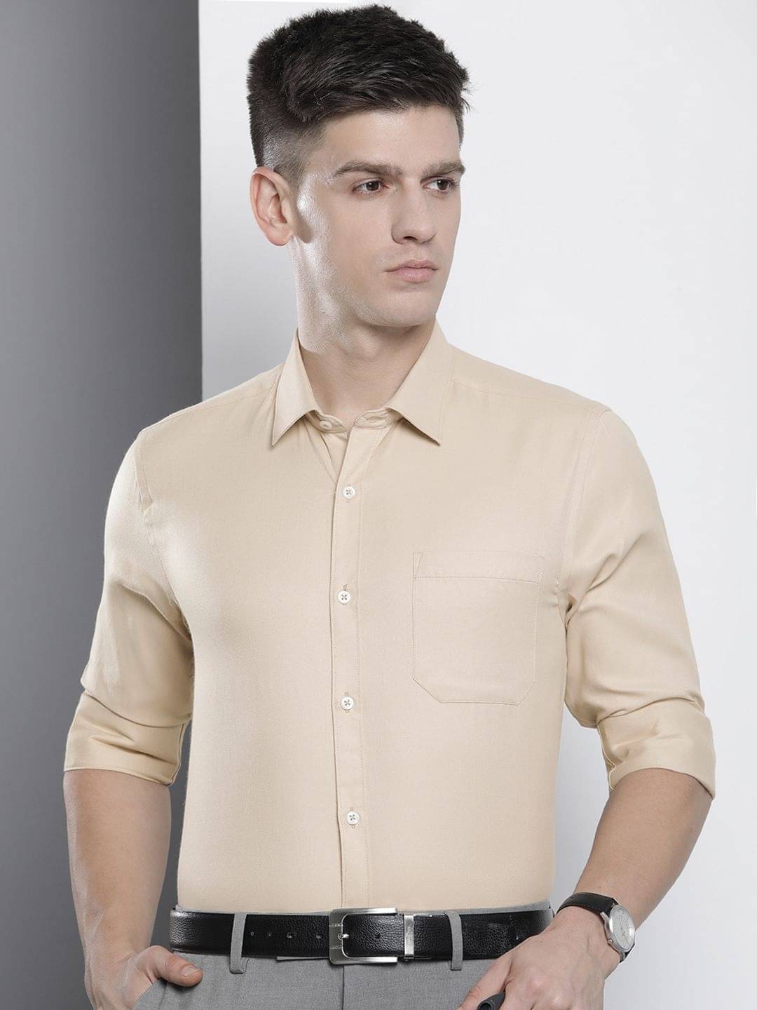 The Indian Garage Co. Poly Cotton Slim Fit Full Sleeves Men's Formal Shirt - Beige ( Pack of 1 ) The Indian Garage Co. Poly Cotton Slim Fit Full Sleeves Men's Formal Shirt - Beige ( Pack of 1 )