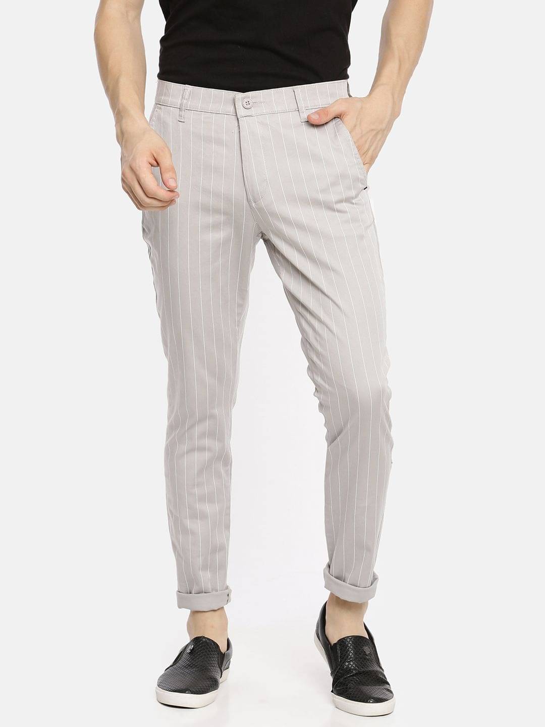     			The Indian Garage Co. Slim Flat Men's Chinos - Light Grey ( Pack of 1 )