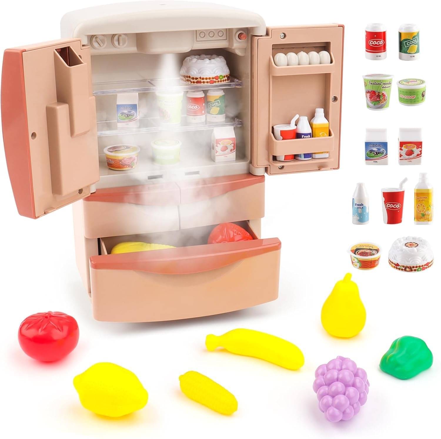     			Toy Refrigerator Fridge with Ice Dispenser for Kids,Kitchen Playset Kitchen Appliances Toys,Great Pretend Play Kitchen Toys Gifts for Kids (Multicolor)