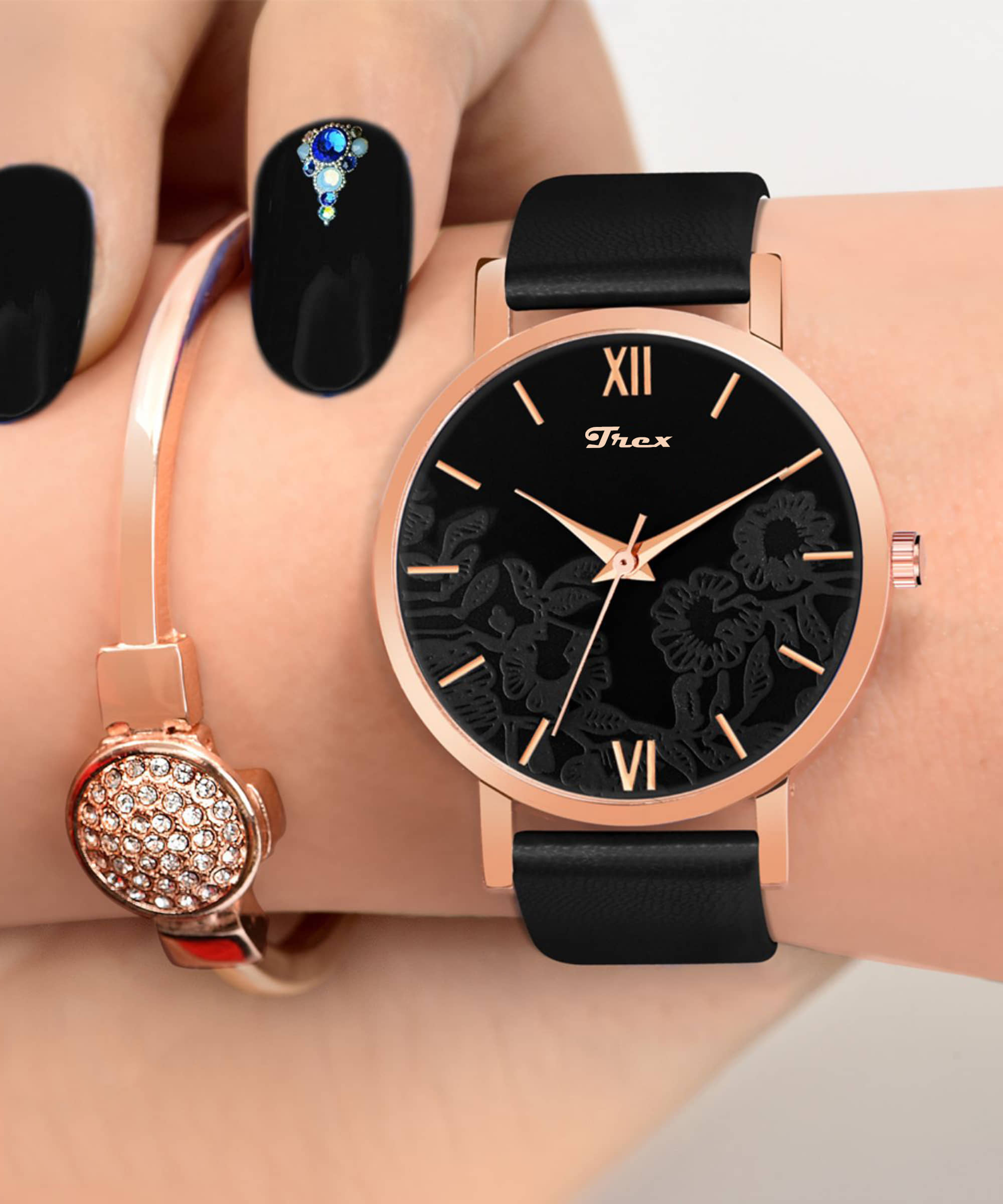 Trex Black PU Analog Womens Watch