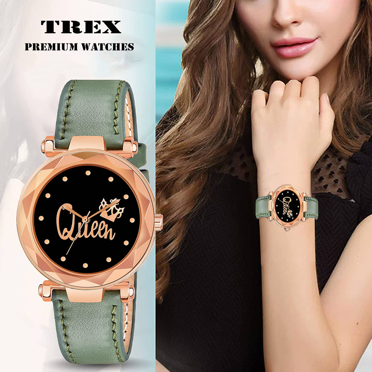     			Trex Green PU Analog Womens Watch