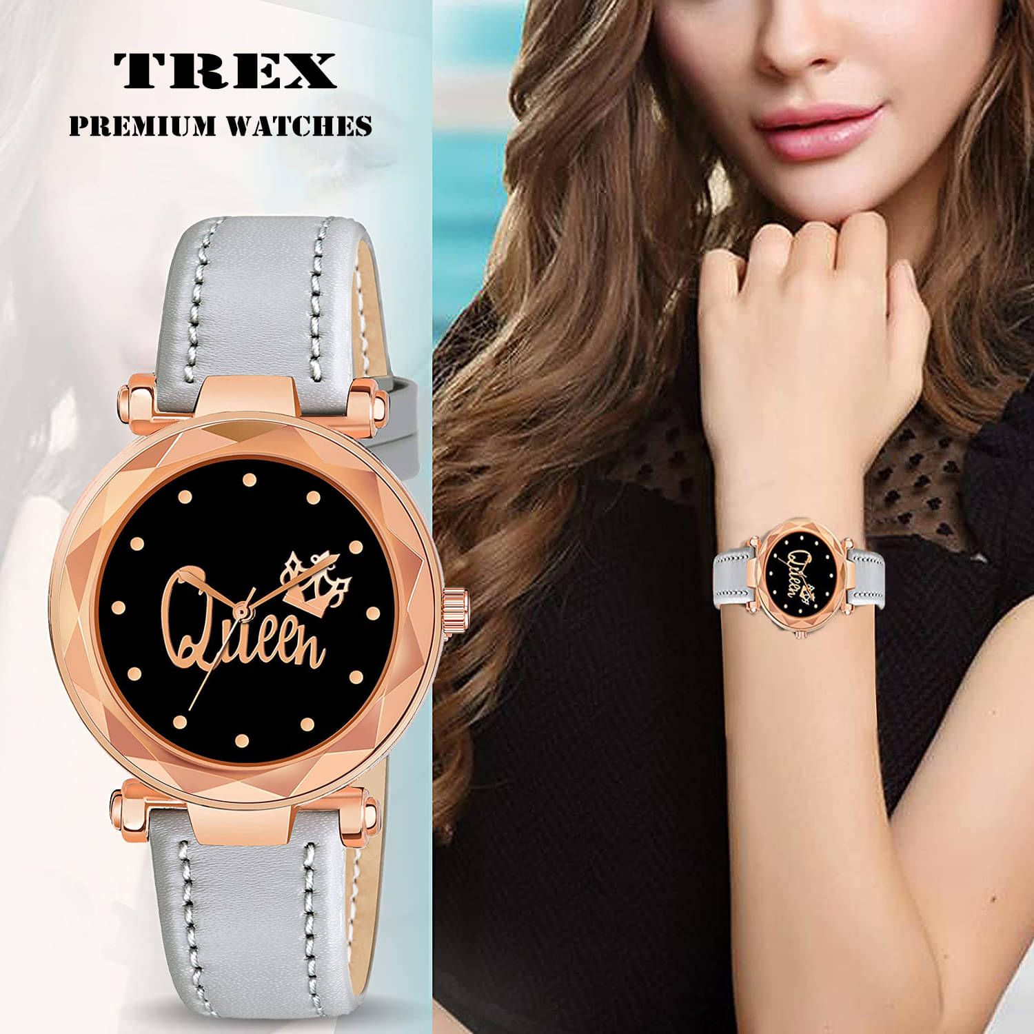     			Trex Light Grey PU Analog Womens Watch