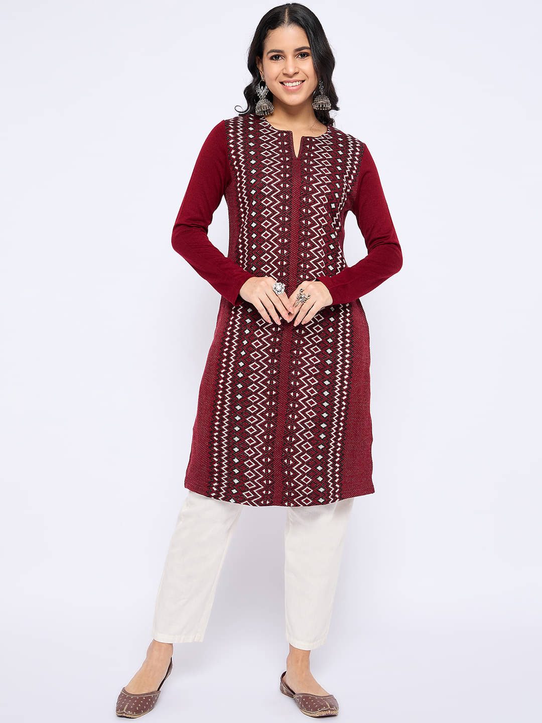 VIAZAA Pack of 1 Acrylic Self Design A-line Women's Kurti - ( Maroon ) VIAZAA Pack of 1 Acrylic Self Design A-line Women's Kurti - ( Maroon )
