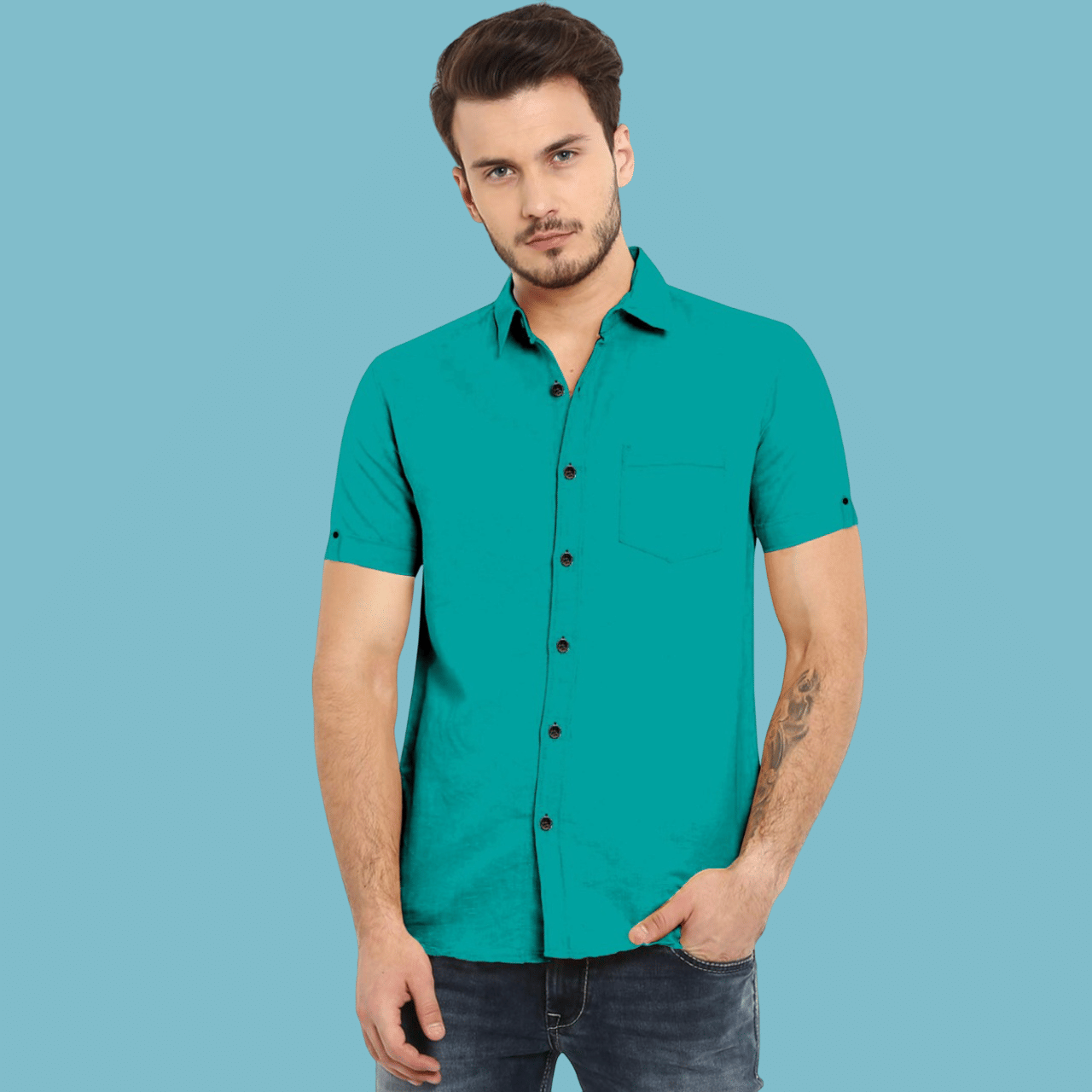 VTEXX Cotton Blend Regular Fit Solids Half Sleeves Men's Casual Shirt - Green ( Pack of 1 ) VTEXX Cotton Blend Regular Fit Solids Half Sleeves Men's Casual Shirt - Green ( Pack of 1 )