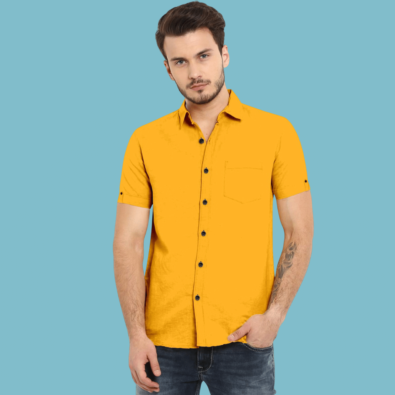     			VTEXX Cotton Blend Regular Fit Solids Half Sleeves Men's Casual Shirt - Yellow ( Pack of 1 )