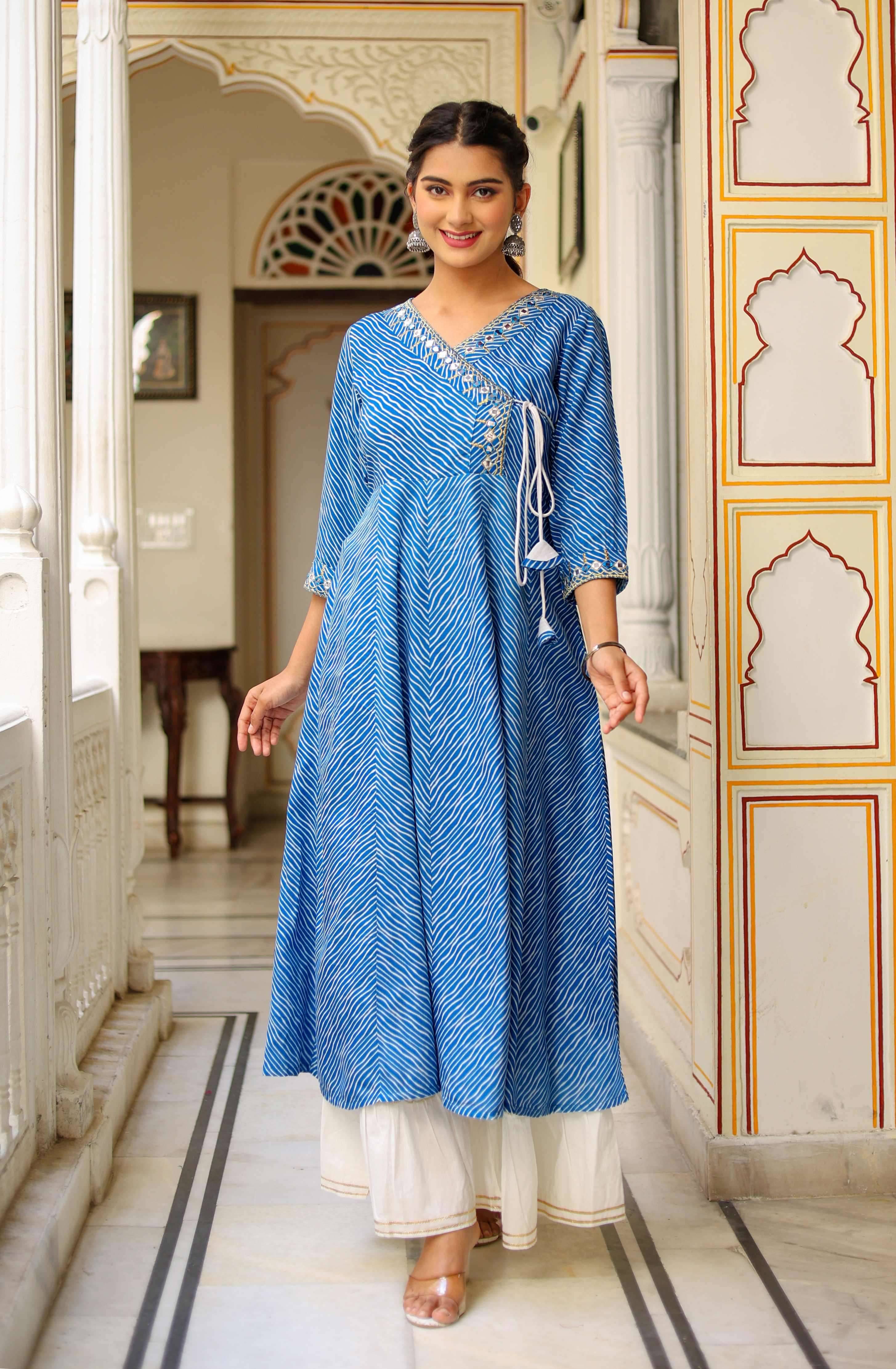     			Yash Gallery Pack of 1 Rayon Printed Anarkali Women's Kurti - ( Blue )
