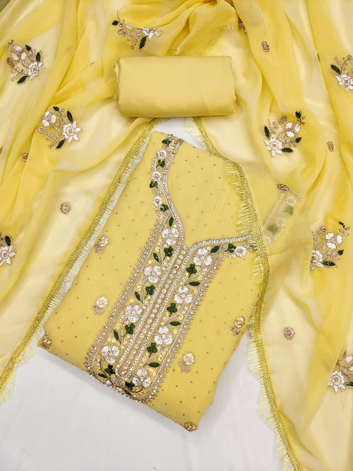 ALSHOP Unstitched Georgette Embroidered Dress Material - Yellow ( Pack of 1 ) ALSHOP Unstitched Georgette Embroidered Dress Material - Yellow ( Pack of 1 )