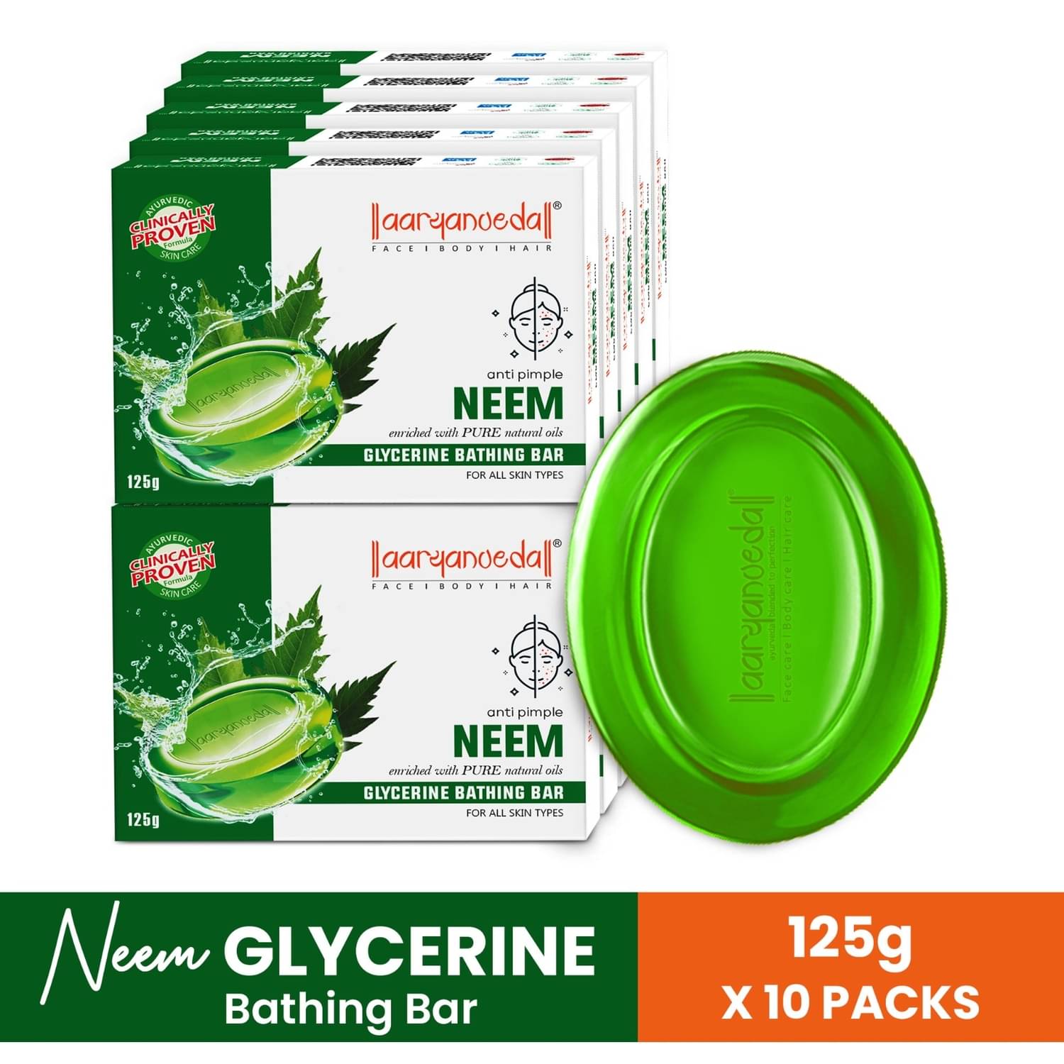 Aaryanveda Antibacterial Neem Glycerine Bathing Bar for All Skin Type ( Pack of 10 ) Aaryanveda Antibacterial Neem Glycerine Bathing Bar for All Skin Type ( Pack of 10 )