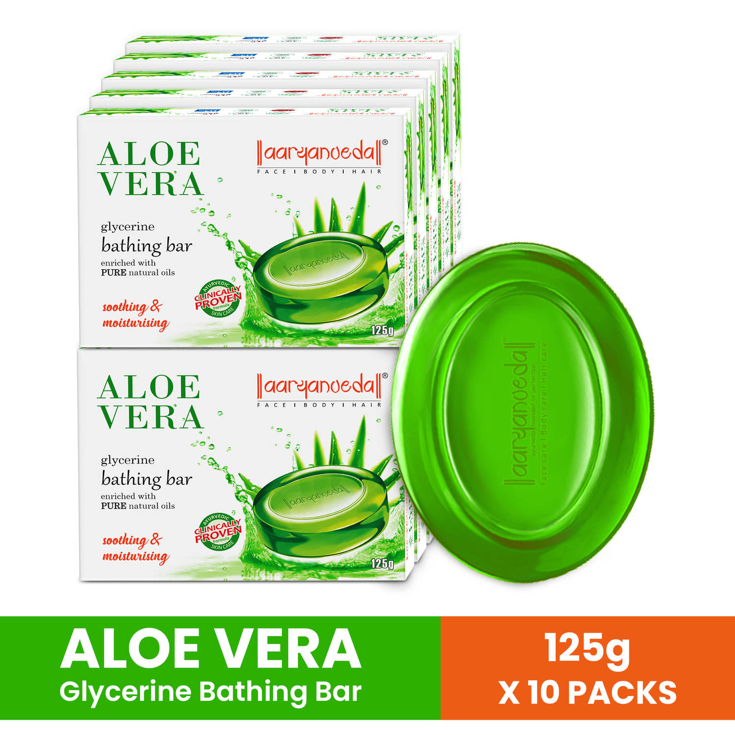 Aaryanveda Moisturizing Aloe Vera Glycerine Bathing Bar for All Skin Type ( Pack of 10 )