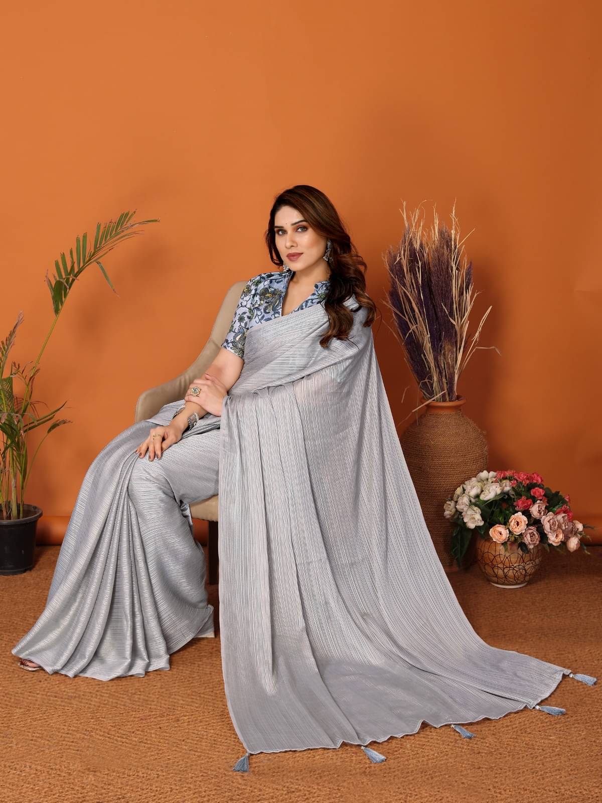 DIKONA DESIGNER Chiffon Solid Saree With Unstitched Blouse Piece ( Grey ) DIKONA DESIGNER Chiffon Solid Saree With Unstitched Blouse Piece ( Grey )