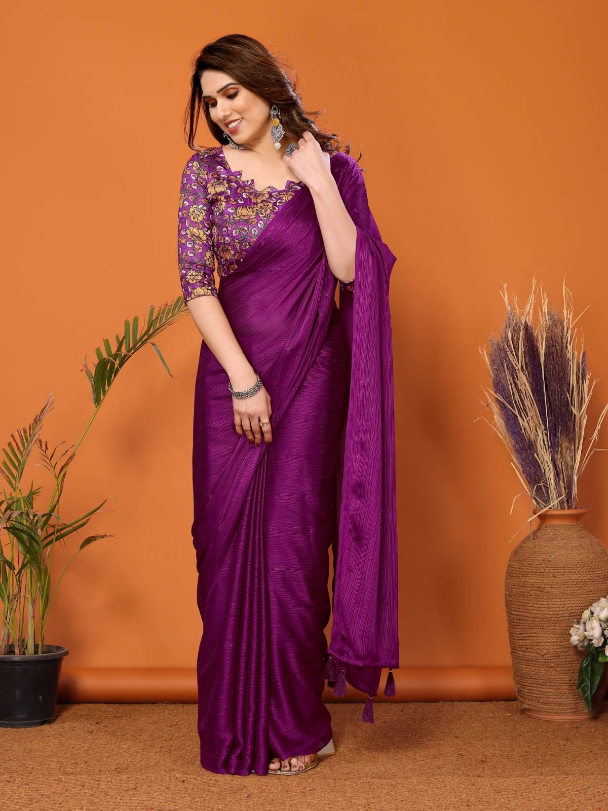 DIKONA DESIGNER Chiffon Solid Saree With Unstitched Blouse Piece ( Magenta ) DIKONA DESIGNER Chiffon Solid Saree With Unstitched Blouse Piece ( Magenta )