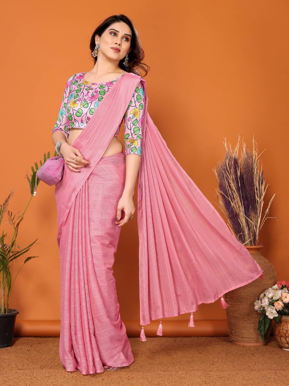 DIKONA DESIGNER Chiffon Solid Saree With Unstitched Blouse Piece ( Pink ) DIKONA DESIGNER Chiffon Solid Saree With Unstitched Blouse Piece ( Pink )