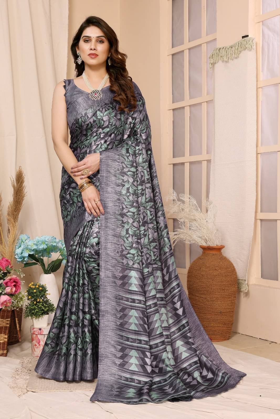 DIKONA DESIGNER Cotton Blend Printed Saree With Unstitched Blouse Piece ( Grey ) DIKONA DESIGNER Cotton Blend Printed Saree With Unstitched Blouse Piece ( Grey )