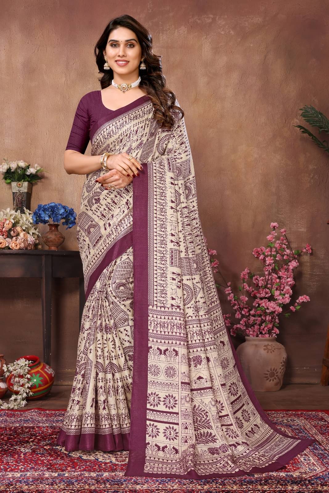 DIKONA DESIGNER Cotton Blend Printed Saree With Unstitched Blouse Piece ( Purple ) DIKONA DESIGNER Cotton Blend Printed Saree With Unstitched Blouse Piece ( Purple )