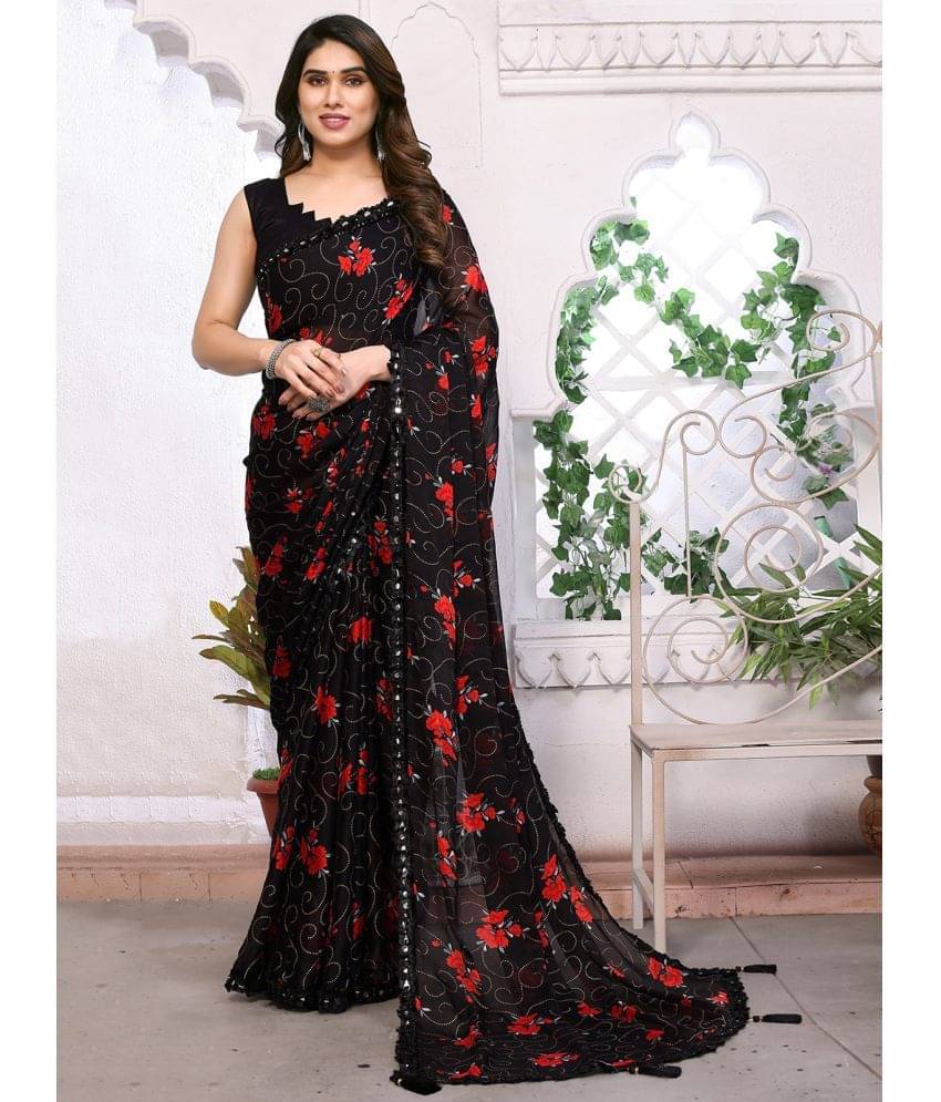 DIKONA DESIGNER Chiffon Printed Saree With Unstitched Blouse Piece ( Black ) DIKONA DESIGNER Chiffon Printed Saree With Unstitched Blouse Piece ( Black )