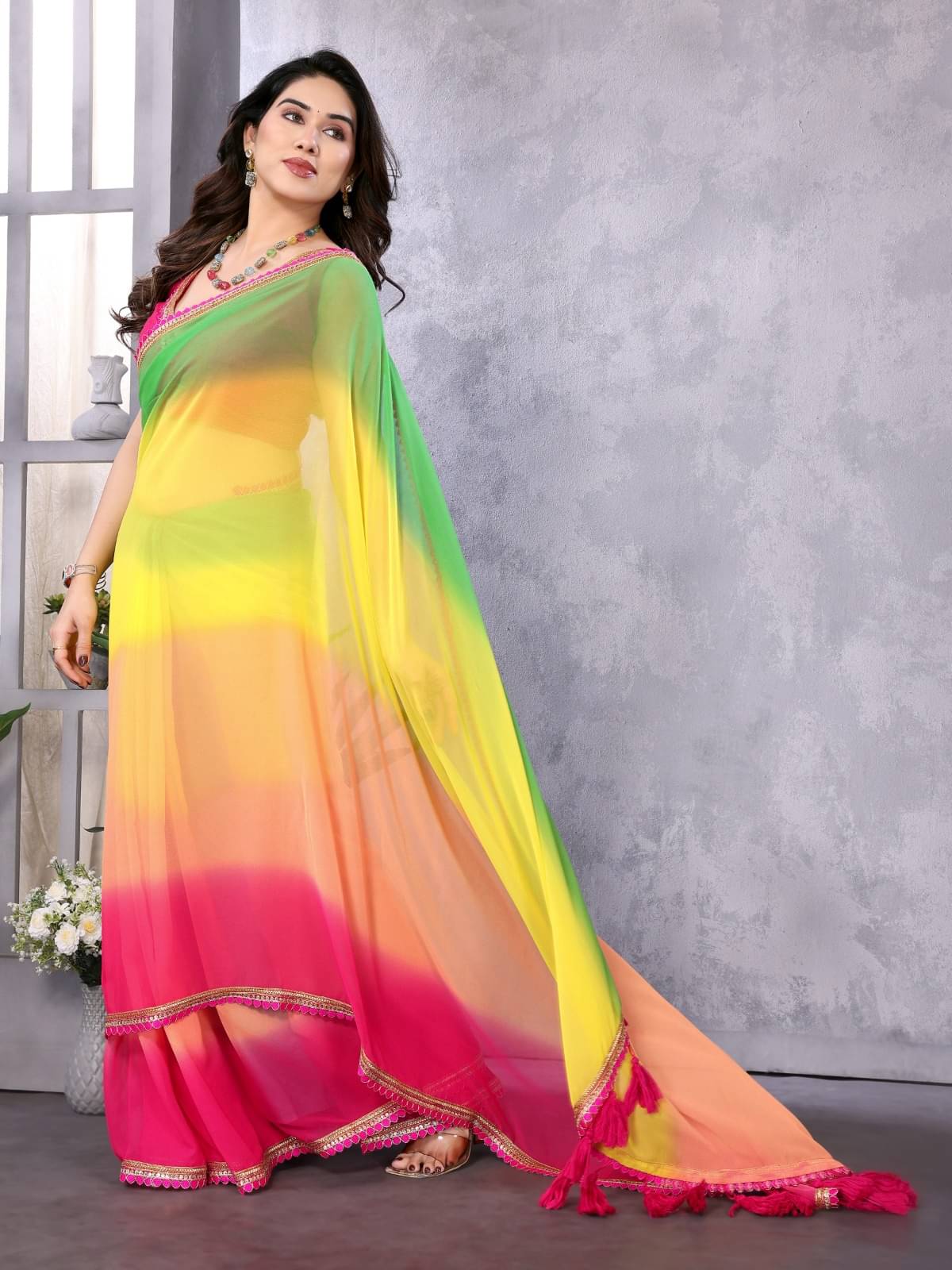 DIKONA DESIGNER Georgette Solid Saree With Unstitched Blouse Piece ( Multicolor2 ) DIKONA DESIGNER Georgette Solid Saree With Unstitched Blouse Piece ( Multicolor2 )