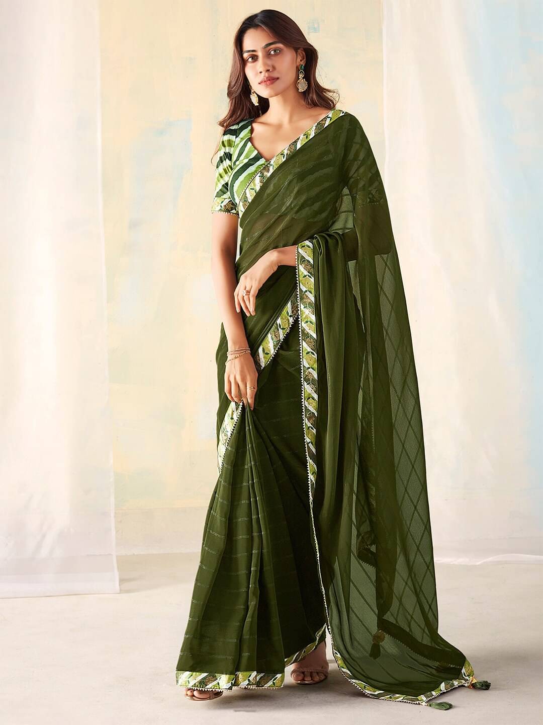 DIKONA DESIGNER Chiffon Printed Saree With Unstitched Blouse Piece ( Green ) DIKONA DESIGNER Chiffon Printed Saree With Unstitched Blouse Piece ( Green )