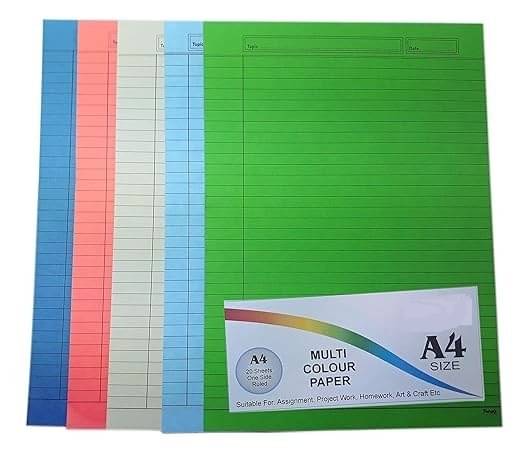 Freedy A4 Size both Side Ruled coloured Sheet (Pack of 100 sheets) for Project/Assignment/Practical/Homework((A4-100 sheet coloured) Freedy A4 Size both Side Ruled coloured Sheet (Pack of 100 sheets) for Project/Assignment/Practical/Homework((A4-100 sheet coloured)