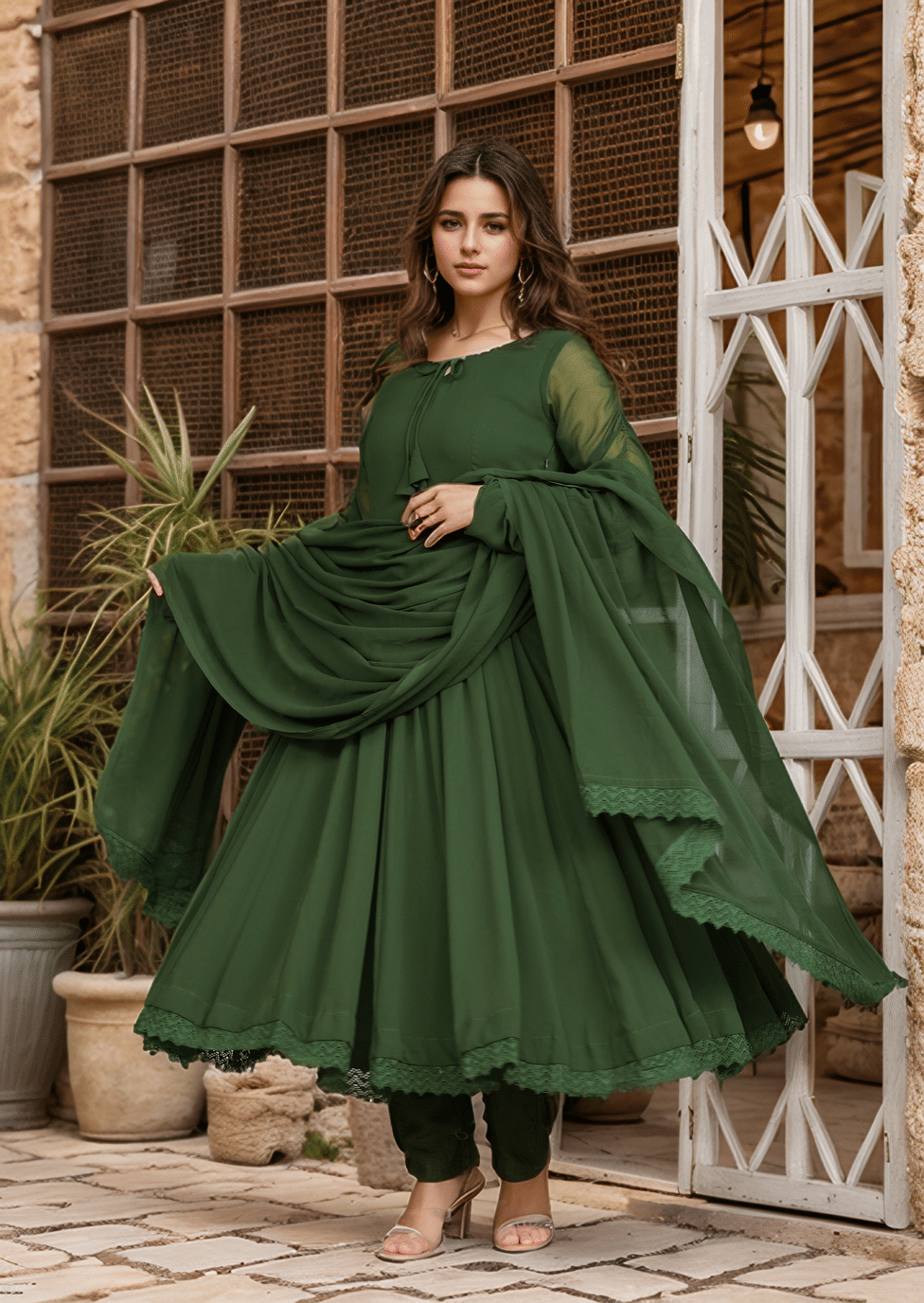 GREEN FLOWER Georgette Solid Kurti With Pants Women's Stitched Salwar Suit - Green ( Pack of 1 )     			GREEN FLOWER Georgette Solid Kurti With Pants Women's Stitched Salwar Suit - Green ( Pack of 1 )