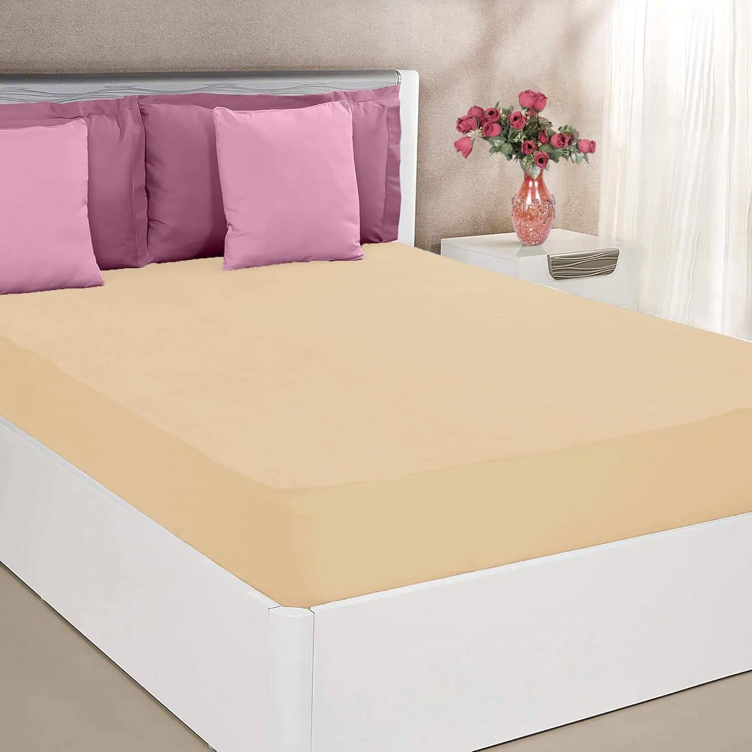 GURU SALES - Cotton Terry Water Proof Double King Size Mattress Protector - 198 cm (78") x 183 cm (72") - Beige GURU SALES - Cotton Terry Water Proof Double King Size Mattress Protector - 198 cm (78") x 183 cm (72") - Beige