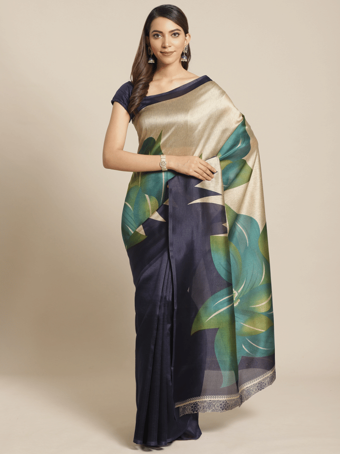 Grubstaker Art Silk Printed Saree With Unstitched Blouse Piece ( Blue ) Grubstaker Art Silk Printed Saree With Unstitched Blouse Piece ( Blue )