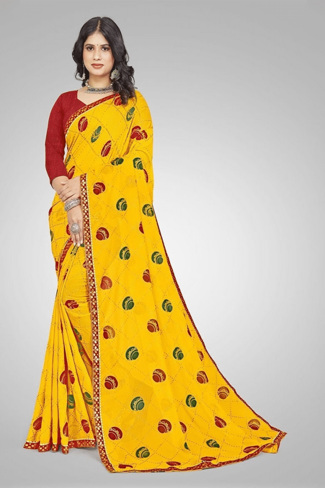 Grubstaker Georgette Printed Saree With Unstitched Blouse Piece ( Yellow ) Grubstaker Georgette Printed Saree With Unstitched Blouse Piece ( Yellow )