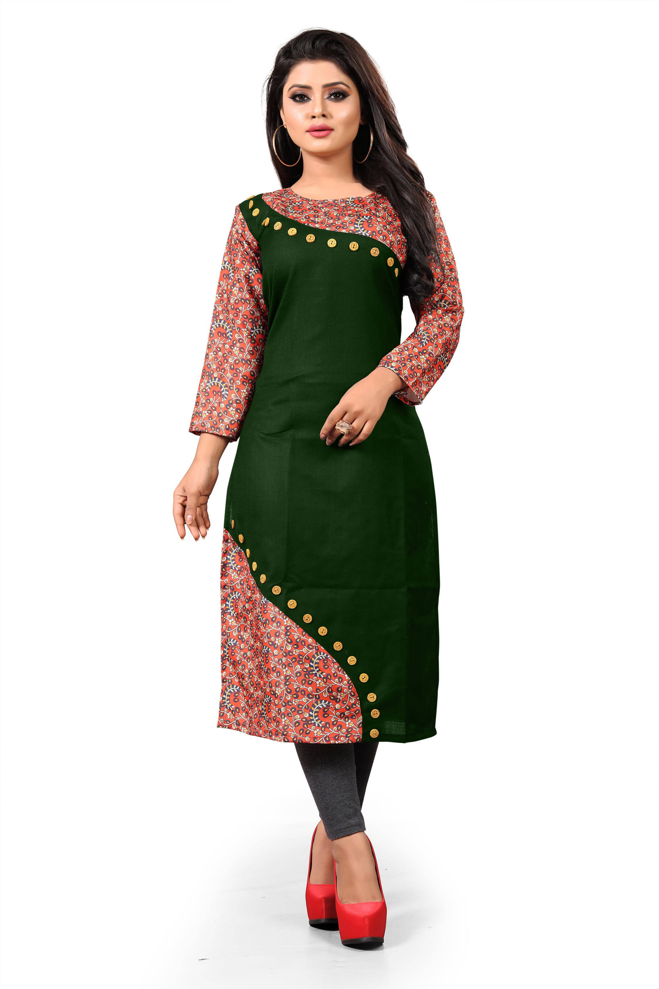     			HF Holyday Fashion Pack of 1 Cotton Printed Straight Women's Kurti - ( Green )