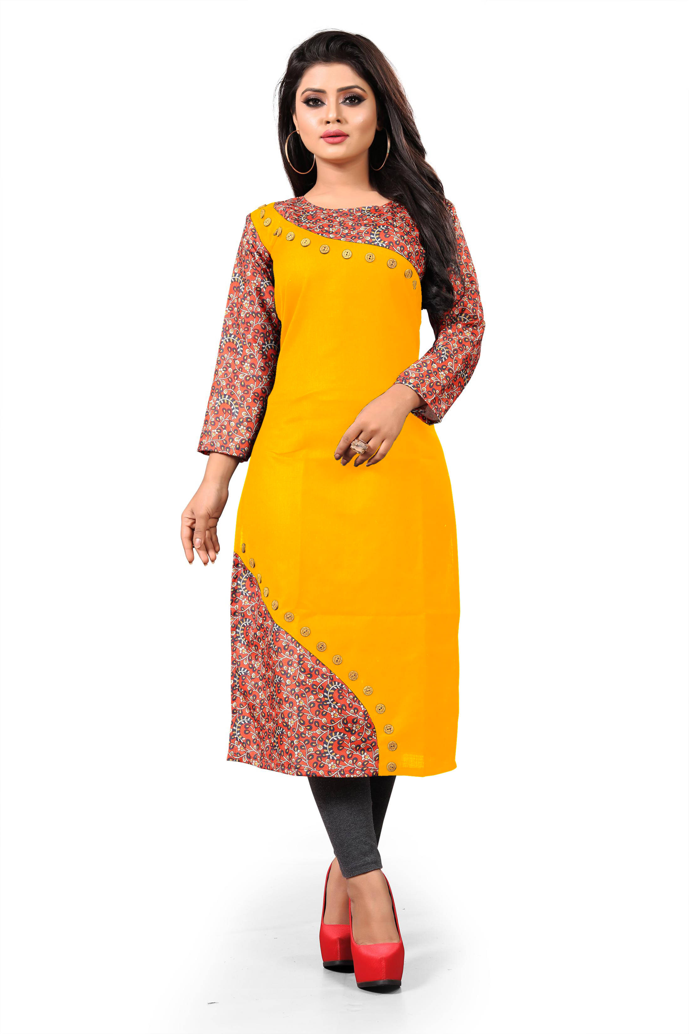 HF Holyday Fashion Pack of 1 Cotton Printed Straight Women's Kurti - ( Yellow ) HF Holyday Fashion Pack of 1 Cotton Printed Straight Women's Kurti - ( Yellow )