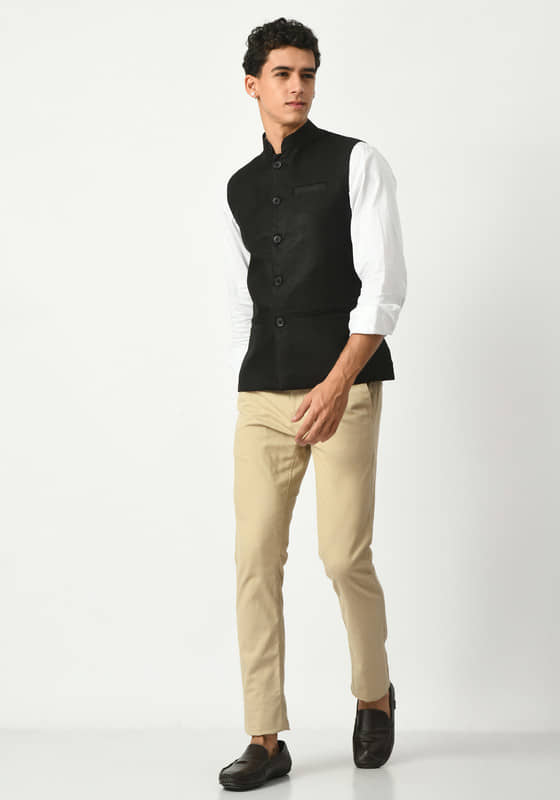 IndiWeaves Black Cotton Blend Men's Nehru Jacket ( Pack of 1 ) - Jackets & Coats | Buy online on ZillyBuy