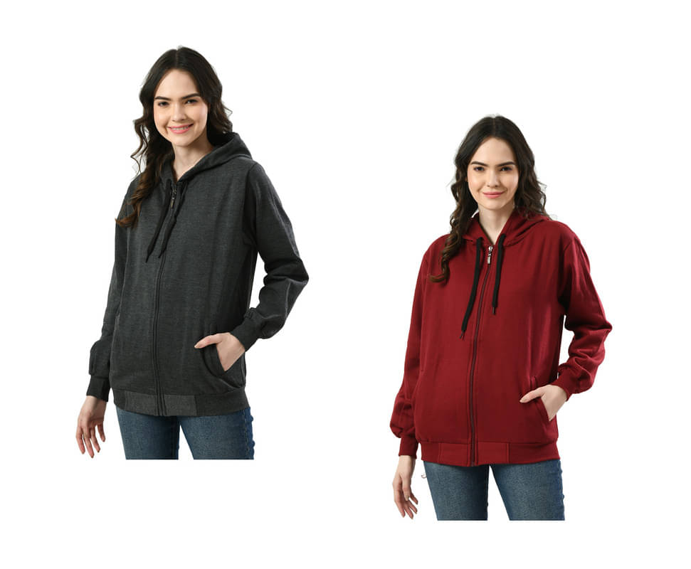     			IndiWeaves - Fleece Multi Color Hooded Jackets Pack of 2