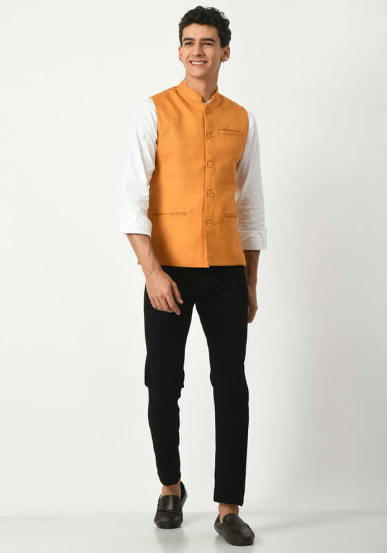 IndiWeaves Khaki Cotton Blend Men's Nehru Jacket ( Pack of 1 ) - Jackets & Coats | Buy online on ZillyBuy