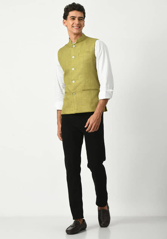 IndiWeaves Sea Green Cotton Blend Men's Nehru Jacket ( Pack of 1 ) - Jackets & Coats | Buy online on ZillyBuy